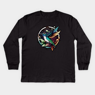 Hummingbird Bird Animal Portrait Stained Glass Wildlife Outdoors Adventure Kids Long Sleeve T-Shirt